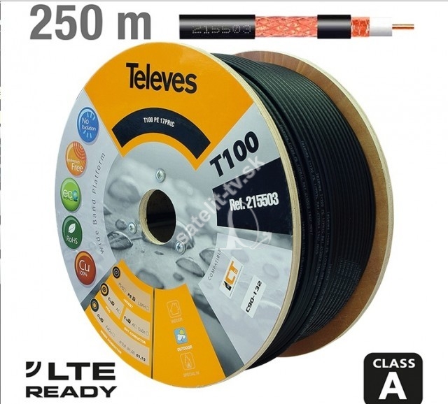 Koaxialny kabel Televes T-100 Cu black PE celomed vonkajší